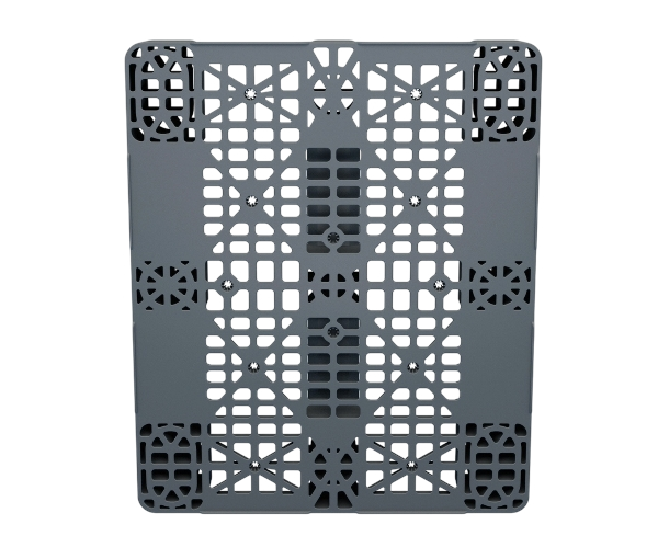 Пластиковый паллет 1200x1000x150 мм многооборотный перфорированный на 3 полозьях с бортиком