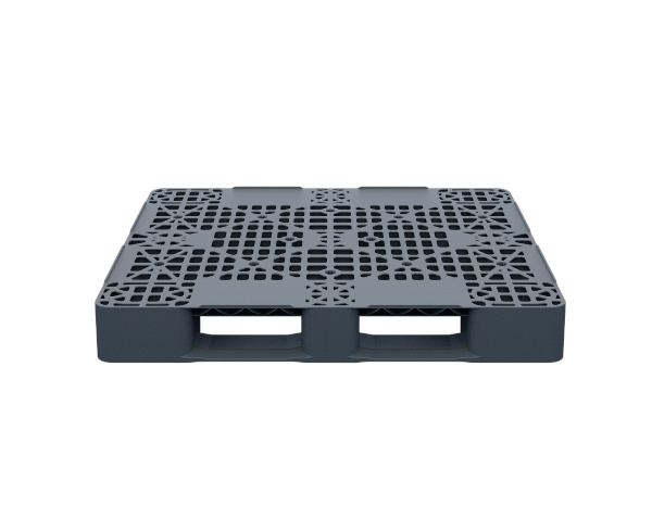 Пластиковый паллет 1200x1000x150 мм многооборотный перфорированный на 3 полозьях с бортиком
